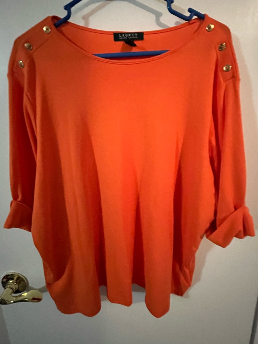 Lauren Ralph Lauren 3X women’s 100% cotton Orange Button-Shoulder Scoop Neck